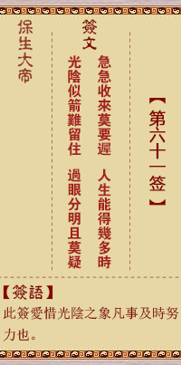 保生大帝灵签 第61签:急、【用节卦】